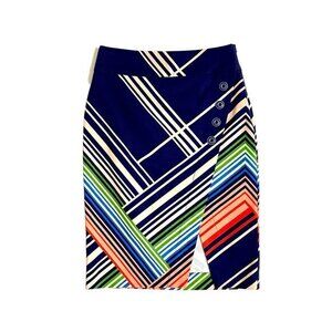 9-H15 STCL for Anthropologie Striped pencil Skirt Front Buttons SZ 8